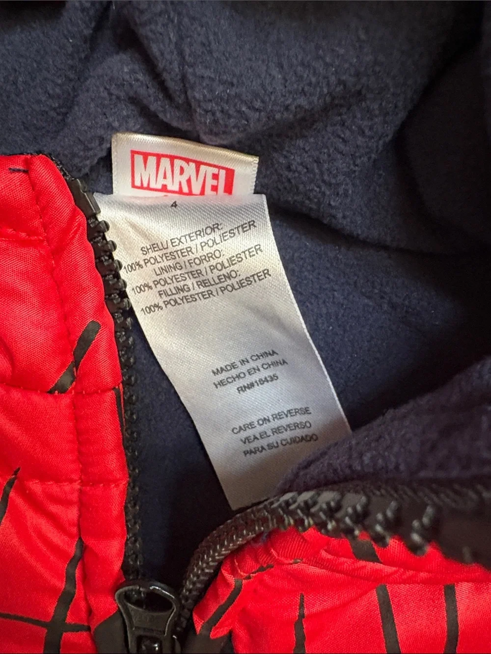 Kids Red and Blue Spiderman Hooded puffer Vest